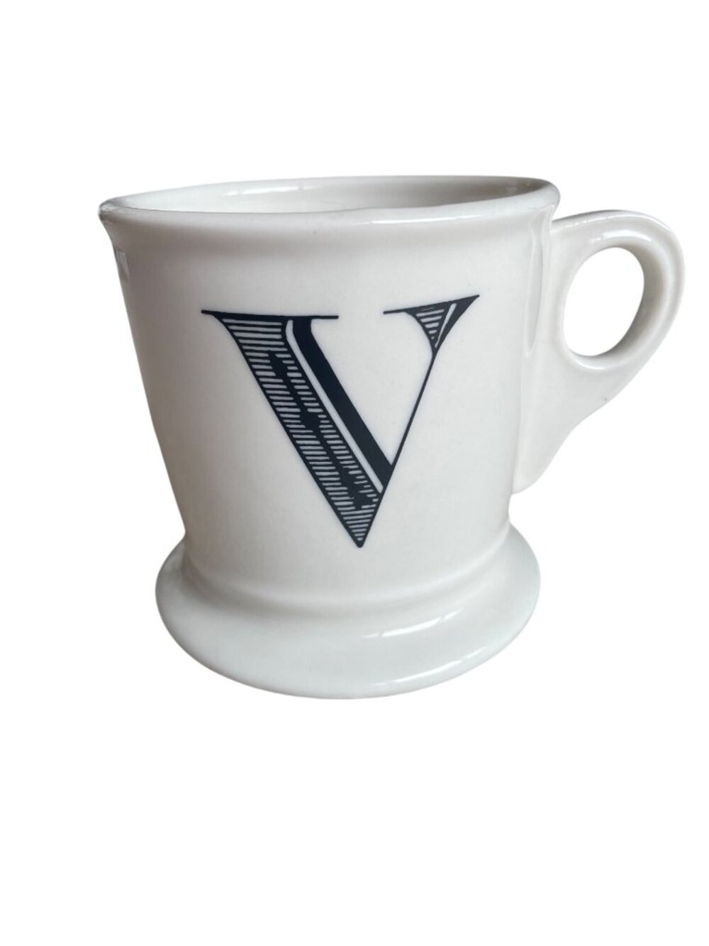 Anthropologie Monogram V Ceramic Coffee Mug Tea Cup Cream Black Neutral Cottage